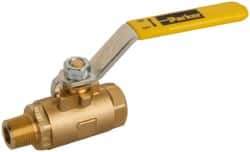 Parker - 3/8" Pipe, Brass Standard Ball Valve - 2 Piece, Inline - One Way Flow, MNPT x FNPT Ends, Lever Handle, 600 WOG, 150 WSP - Eagle Tool & Supply
