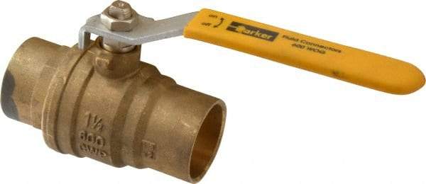 Parker - 1-1/2" Pipe, Brass Standard Ball Valve - 2 Piece, Inline - One Way Flow, Soldered x Soldered Ends, Lever Handle, 600 WOG, 150 WSP - Eagle Tool & Supply