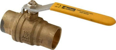 Parker - 1-1/2" Pipe, Brass Standard Ball Valve - 2 Piece, Inline - One Way Flow, Soldered x Soldered Ends, Lever Handle, 600 WOG, 150 WSP - Eagle Tool & Supply