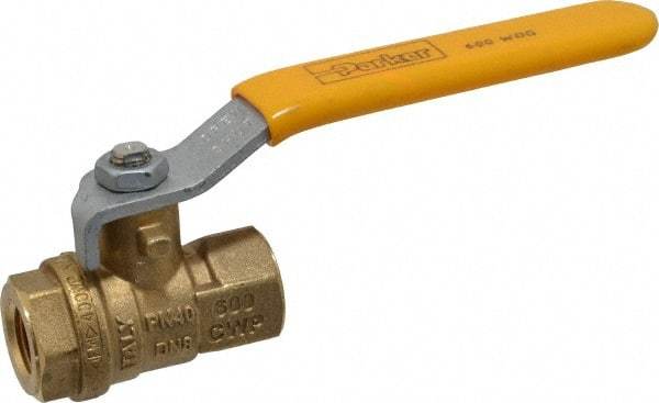 Parker - 1/4" Pipe, Brass Standard Ball Valve - 2 Piece, Inline - One Way Flow, FNPT x FNPT Ends, Lever Handle, 600 WOG, 150 WSP - Eagle Tool & Supply