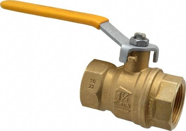 Parker - 1-1/4" Pipe, Brass Standard Ball Valve - 2 Piece, Inline - One Way Flow, FNPT x FNPT Ends, Lever Handle, 600 WOG, 150 WSP - Eagle Tool & Supply