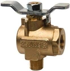 Parker - 1/4" Pipe, Brass Standard Ball Valve - 2 Piece, Right Angle, MNPT x FNPT Ends, Tee Handle, 250 WOG, 150 WSP - Eagle Tool & Supply