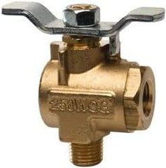Parker - 1/4" Pipe, Brass Standard Ball Valve - 2 Piece, Right Angle, MNPT x FNPT Ends, Tee Handle, 250 WOG, 150 WSP - Eagle Tool & Supply
