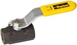 Parker - 1/4" Pipe, Carbon Steel Standard Ball Valve - 2 Piece, Inline - One Way Flow, FNPT x FNPT Ends, Lever Handle, 2,000 WOG, 150 WSP - Eagle Tool & Supply