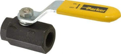 Parker - 3/8" Pipe, Carbon Steel Standard Ball Valve - 2 Piece, Inline - One Way Flow, FNPT x FNPT Ends, Lever Handle, 2,000 WOG, 150 WSP - Eagle Tool & Supply