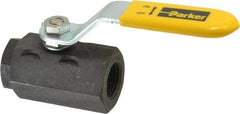 Parker - 1/2" Pipe, Carbon Steel Standard Ball Valve - 2 Piece, Inline - One Way Flow, FNPT x FNPT Ends, Lever Handle, 2,000 WOG, 150 WSP - Eagle Tool & Supply