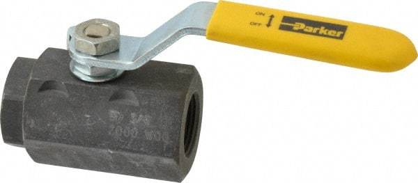 Parker - 3/4" Pipe, Carbon Steel Standard Ball Valve - 2 Piece, Inline - One Way Flow, FNPT x FNPT Ends, Lever Handle, 2,000 WOG, 150 WSP - Eagle Tool & Supply