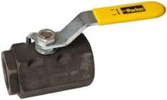 Parker - 1" Pipe, Carbon Steel Standard Ball Valve - 2 Piece, Inline - One Way Flow, FNPT x FNPT Ends, Lever Handle, 2,000 WOG, 150 WSP - Eagle Tool & Supply
