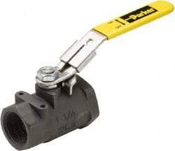 Parker - 1-1/4" Pipe, Carbon Steel Standard Ball Valve - 2 Piece, Inline - One Way Flow, FNPT x FNPT Ends, Lever Handle, 1,500 WOG, 150 WSP - Eagle Tool & Supply