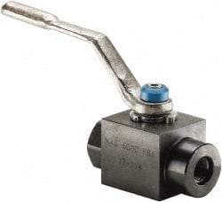 Parker - 3/8" Pipe, Carbon Steel Standard Ball Valve - 2 Piece, Inline - One Way Flow, SAE x SAE Ends, Lever Handle, 6,000 WOG, 150 WSP - Eagle Tool & Supply