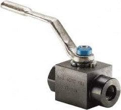Parker - 3/8" Pipe, Carbon Steel Standard Ball Valve - 2 Piece, Inline - One Way Flow, SAE x SAE Ends, Lever Handle, 6,000 WOG, 150 WSP - Eagle Tool & Supply