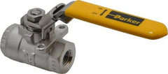 Parker - 1/4" Pipe, Full Port, Stainless Steel Standard Ball Valve - 2 Piece, Inline - One Way Flow, FNPT x FNPT Ends, Padlock Handle, 2,000 WOG, 150 WSP - Eagle Tool & Supply