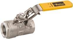 Parker - 1/2" Pipe, Full Port, Stainless Steel Standard Ball Valve - 2 Piece, Inline - One Way Flow, FNPT x FNPT Ends, Padlock Handle, 2,000 WOG, 150 WSP - Eagle Tool & Supply