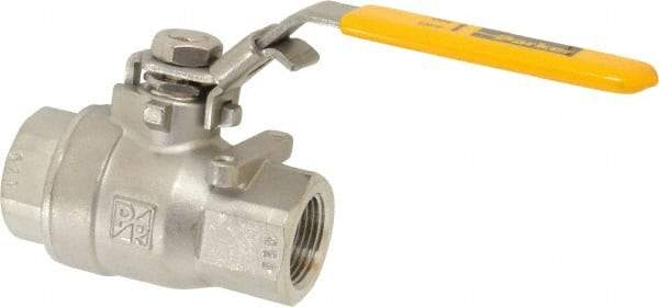 Parker - 3/4" Pipe, Full Port, Stainless Steel Standard Ball Valve - 2 Piece, Inline - One Way Flow, FNPT x FNPT Ends, Padlock Handle, 2,000 WOG, 150 WSP - Eagle Tool & Supply