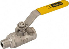 Parker - 3/8" Pipe, Full Port, Stainless Steel Standard Ball Valve - 2 Piece, Inline - One Way Flow, MNPT x FNPT Ends, Lever Handle, 2,000 WOG, 150 WSP - Eagle Tool & Supply