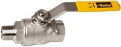 Parker - 3/4" Pipe, Full Port, Stainless Steel Standard Ball Valve - 2 Piece, Inline - One Way Flow, MNPT x FNPT Ends, Lever Handle, 2,000 WOG, 150 WSP - Eagle Tool & Supply