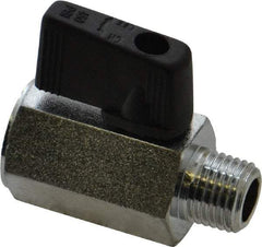 Value Collection - 1/4" Pipe, Brass Miniature Ball Valve - Inline - One Way Flow, MNPT x FNPT Ends, Wedge Handle, 450 WOG - Eagle Tool & Supply