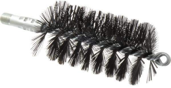 Schaefer Brush - 4-1/2" Brush Length, 2-1/2" Diam, Double Stem, Single Spiral Flue Brush - 7-1/2" Long, Tempered Steel Wire, 1/4" NPSM Male Connection - Eagle Tool & Supply