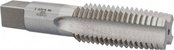 Interstate - 1-3/8 - 6 UNC 3B 4 Flute Bright Finish High Speed Steel Straight Flute Standard Hand Tap - Taper, Right Hand Thread, 6-1/16" OAL, 3" Thread Length, H4 Limit, Oversize - Eagle Tool & Supply
