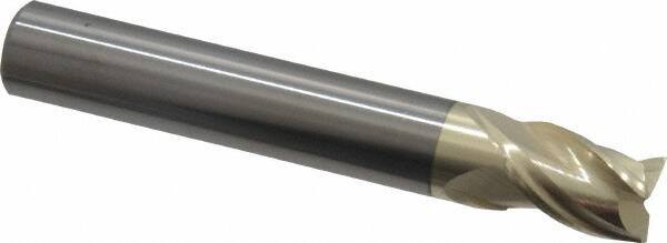 Accupro - 3/8", 1/2" LOC, 3/8" Shank Diam, 2-1/2" OAL, 3 Flute, Solid Carbide Square End Mill - Single End, ZrN Finish, Spiral Flute, Variable° Helix, Centercutting, Right Hand Cut, Right Hand Flute - Eagle Tool & Supply