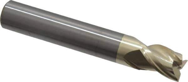 Accupro - 7/16", 9/16" LOC, 7/16" Shank Diam, 2-3/4" OAL, 3 Flute, Solid Carbide Square End Mill - Single End, ZrN Finish, Spiral Flute, Variable° Helix, Centercutting, Right Hand Cut, Right Hand Flute - Eagle Tool & Supply