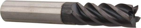 Accupro - 7/16", 9/16" LOC, 7/16" Shank Diam, 2-1/2" OAL, 5 Flute, Solid Carbide Square End Mill - Single End, nACRo Finish, Spiral Flute, Variable° Helix, Centercutting, Right Hand Cut, Right Hand Flute - Eagle Tool & Supply