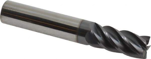 Accupro - 7/16", 1" LOC, 7/16" Shank Diam, 2-3/4" OAL, 5 Flute, Solid Carbide Square End Mill - Single End, AlTiN Finish, Spiral Flute, Variable° Helix, Centercutting, Right Hand Cut, Right Hand Flute - Eagle Tool & Supply