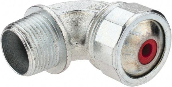 Cooper Crouse-Hinds - 0.15 to 1/4" Cable Capacity, Liquidtight, Elbow Strain Relief Cord Grip - 3/4 NPT Thread, 2-5/16" Long, Malleable Iron - Eagle Tool & Supply