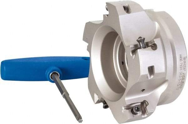 Iscar - 5 Inserts, 4" Cut Diam, 1-1/2" Arbor Diam, 0.642" Max Depth of Cut, Indexable Square-Shoulder Face Mill - 0/90° Lead Angle, 2" High, H490 AN.X 17 Insert Compatibility, Through Coolant, Series Helido - Eagle Tool & Supply