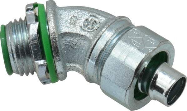 Cooper Crouse-Hinds - 3/8" Trade, Malleable Iron Threaded Angled Liquidtight Conduit Connector - Insulated - Eagle Tool & Supply