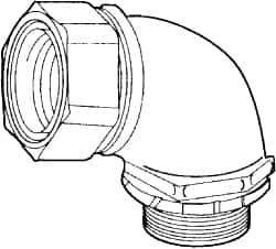 Cooper Crouse-Hinds - 1" Trade, Malleable Iron Threaded Angled Liquidtight Conduit Connector - Noninsulated - Eagle Tool & Supply