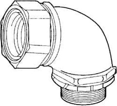 Cooper Crouse-Hinds - 1" Trade, Malleable Iron Threaded Angled Liquidtight Conduit Connector - Noninsulated - Eagle Tool & Supply