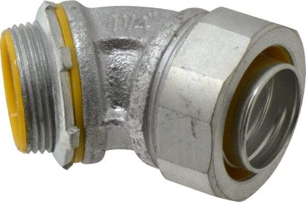 Cooper Crouse-Hinds - 1-1/4" Trade, Malleable Iron Threaded Angled Liquidtight Conduit Connector - Insulated - Eagle Tool & Supply