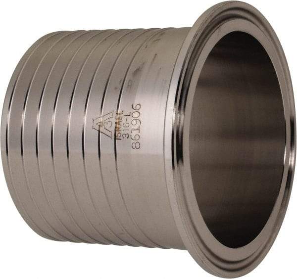 VNE - 2-1/2", Clamp Style, Sanitary Stainless Steel Pipe Rubber Hose Adapter - Tube OD Connection, Grade 316/316L - Eagle Tool & Supply
