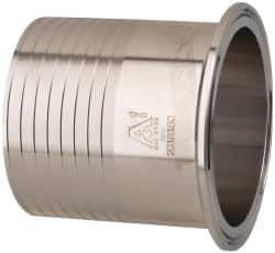 VNE - 3", Clamp Style, Sanitary Stainless Steel Pipe Rubber Hose Adapter - Tube OD Connection, Grade 304 - Eagle Tool & Supply
