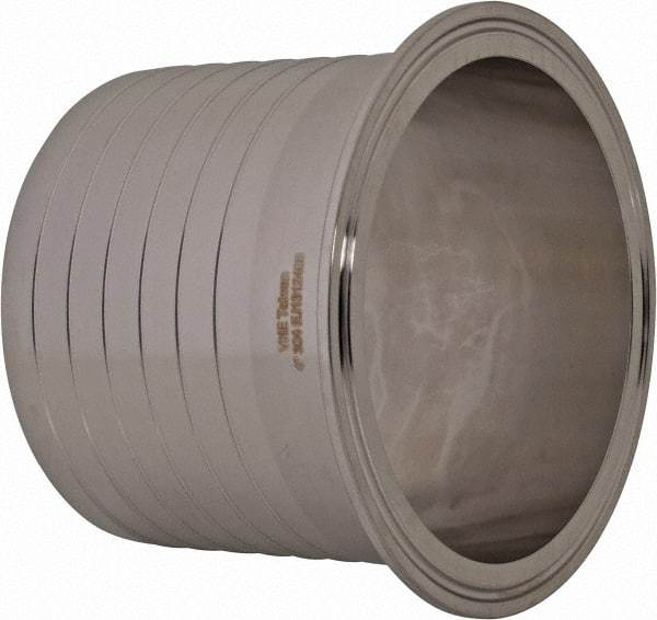 VNE - 4", Clamp Style, Sanitary Stainless Steel Pipe Rubber Hose Adapter - Tube OD Connection, Grade 304 - Eagle Tool & Supply