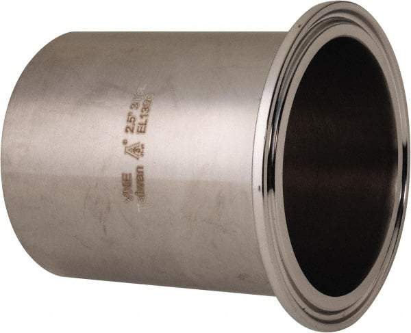 VNE - 2-1/2", Clamp Style, Sanitary Stainless Steel Pipe Long Tank Welding Ferrule - Tube OD Connection, Grade 316/316L - Eagle Tool & Supply