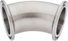 VNE - 1-1/2", Clamp Style, Sanitary Stainless Steel Pipe 45° Elbow - Tube OD Connection, Grade 316/316L - Eagle Tool & Supply