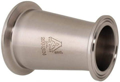 VNE - 2 x 1-1/2", Clamp Style, Sanitary Stainless Steel Pipe Concentric Reducer - Tube OD Connection, Grade 304 - Eagle Tool & Supply