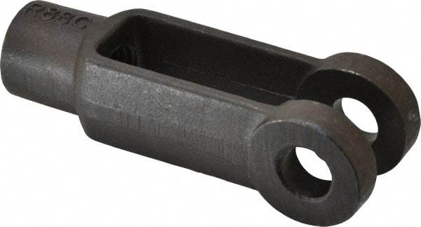 Jergens - 3/4-10 Thread, 1-1/2" Yoke Width, Carbon Steel, Tapped Yoke - 5/8" Hole Diam, 2-3/4" Hole Center to Neck, 1-3/8" Yoke Arm Height, 1-1/8" Neck Diam, 1-1/4" Neck Length, 4" OAL - Eagle Tool & Supply