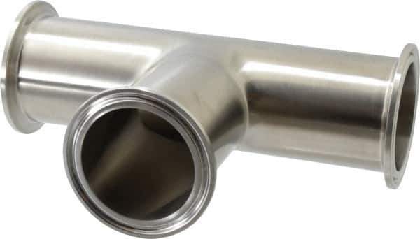 VNE - 2", Clamp Style, Sanitary Stainless Steel Pipe Tee - Tube OD Connection, Grade 304 - Eagle Tool & Supply