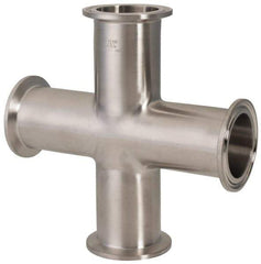 VNE - 1-1/2", Clamp Style, Sanitary Stainless Steel Pipe Cross - Tube OD Connection, Grade 316/316L - Eagle Tool & Supply