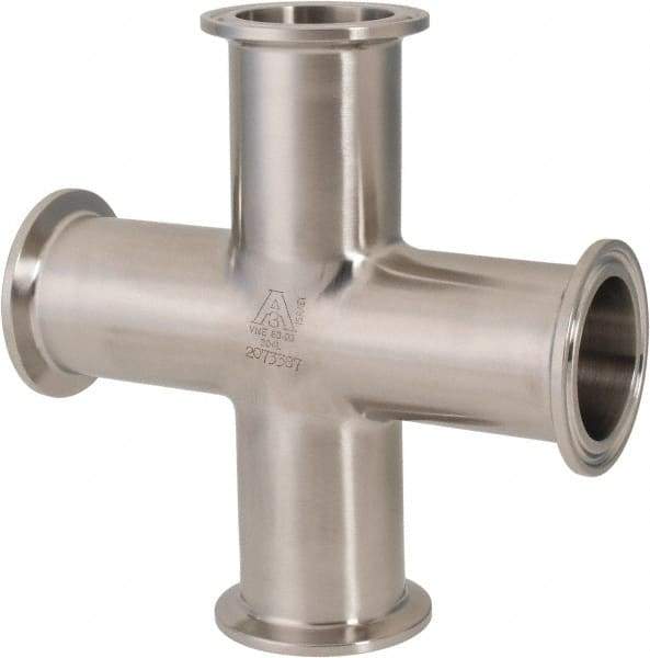 VNE - 1-1/2", Clamp Style, Sanitary Stainless Steel Pipe Cross - Tube OD Connection, Grade 304 - Eagle Tool & Supply