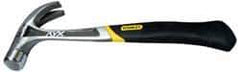 Stanley - 1 Lb Head, Curved Claw Nail Hammer - 13-1/2" OAL, Forged Steel Head, 1-3/16" Face Diam, Smooth Face, Steel Handle with Grip - Eagle Tool & Supply