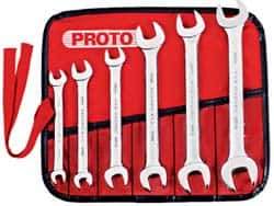 Proto - 6 Piece, 8mm x 9mm to 18mm x 19mm, Open End Wrench Set - Metric Measurement Standard, Satin Finish, Comes in Nylon Roll - Eagle Tool & Supply