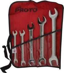 Proto - 5 Piece, 10mm x 11mm to 21mm x 23mm, Open End Wrench Set - Metric Measurement Standard, Satin Finish, Comes in Nylon Roll - Eagle Tool & Supply