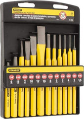 Stanley - 12 Piece Punch & Chisel Set - 3/8 to 5/8" Chisel, 1/16 to 5/16" Punch, Hex Shank - Eagle Tool & Supply