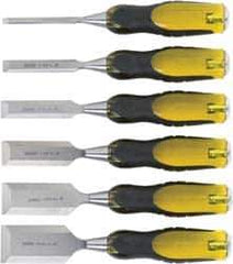 Stanley - 6 Piece Wood Chisel Set - 9" OAL, Bi-Material, Sizes Included 1/4 to 1-1/2" - Eagle Tool & Supply