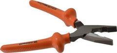 Facom - 8-1/8" OAL, 1-37/64" Jaw Length x 1-9/16" Jaw Width, Side Cutting Linesman's Pliers - Serrated Jaw, Flat Nose Head, Cushion Grip Handles - Eagle Tool & Supply