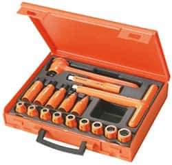 Facom - 17 Piece 1/2" Drive Socket Set - 12 Points, 8mm to 19mm Range, Metric Measurement Standard - Eagle Tool & Supply